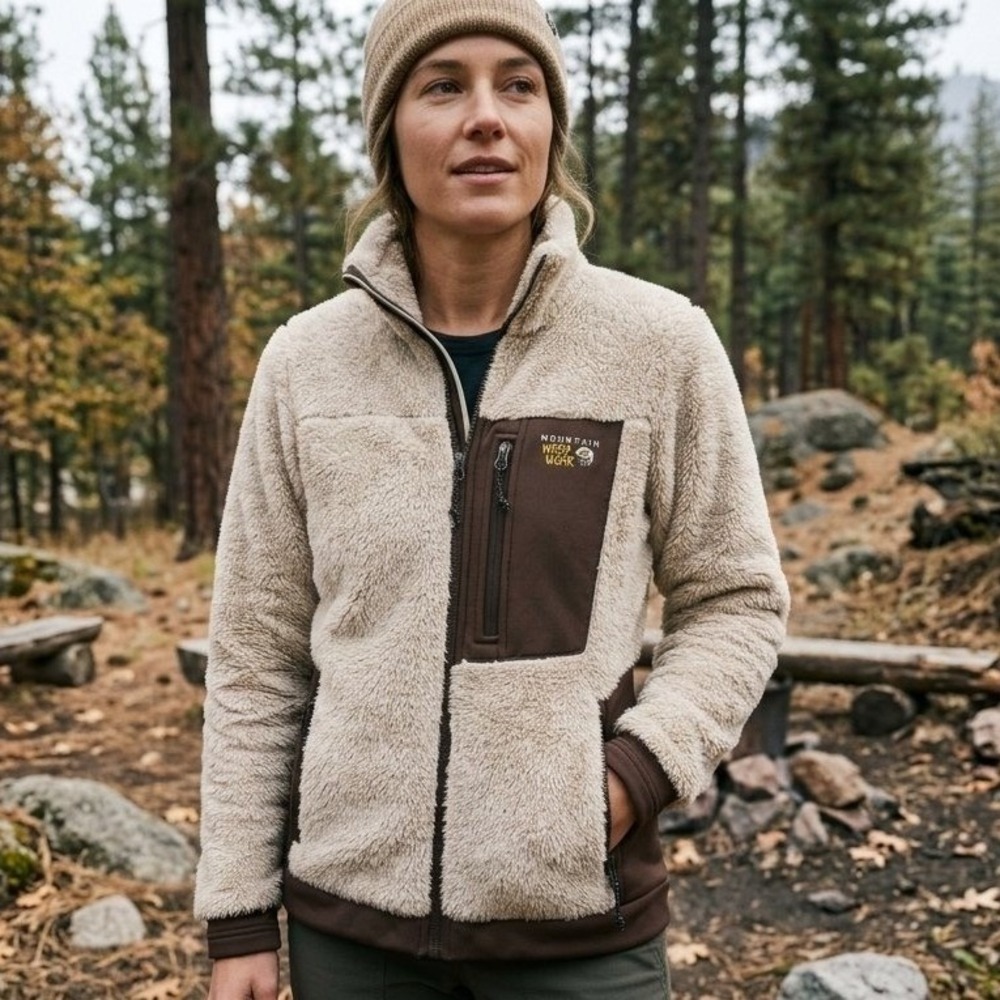 Mountain Hardwear Monkey Fleece Jacket Womens S Beige Full Zip High Loft Sherpa